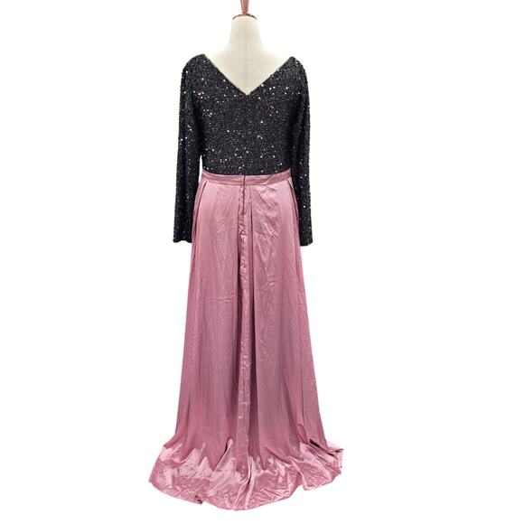 NWT Women's Black Pink Long Sleeve Sequin Gown Size 28 - Picture 7 of 13